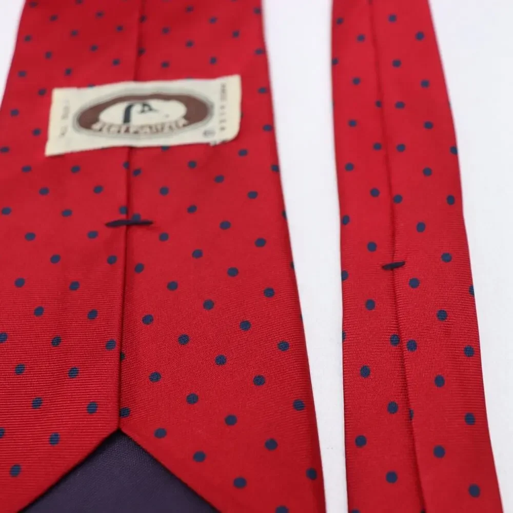 Vtg Bert Pulitzer Power Neck Tie Mens 58 in Silk Red Blue Micro Polka Dot Wide